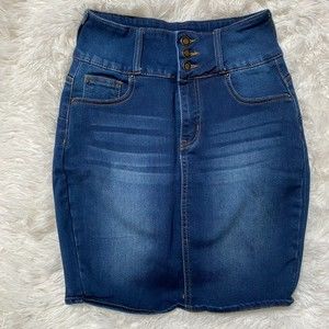 Angel Kiss Jean Pencil Mini Skirt Button Fly High Waist Medium